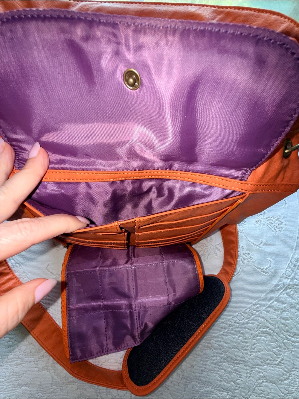 Kelly Moore Orange Vegan Leather Convertible Crossbody Shoulder Camera Bag Purse - Picture 11 of 13